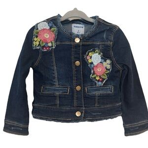 Mayoral embroidered jean jacket, toddler girl size 2T denim